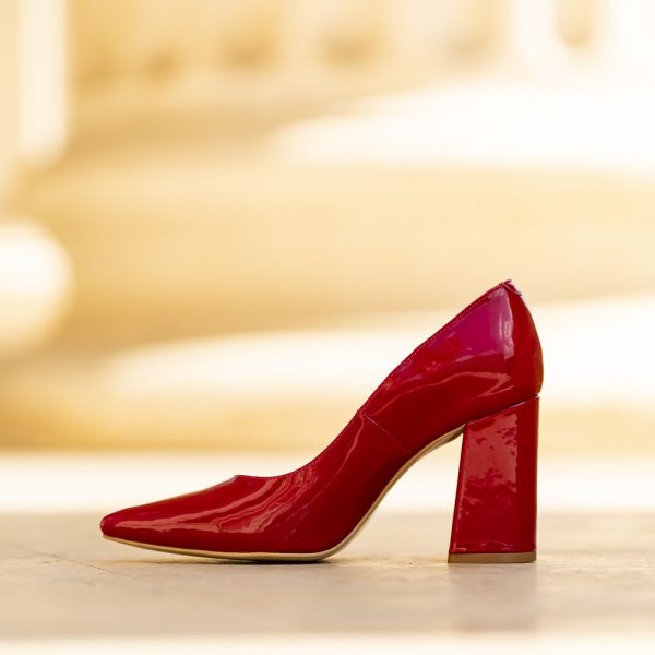 Pantofi Dama cu Toc Gros Victoria Shiny Red - imagine 2
