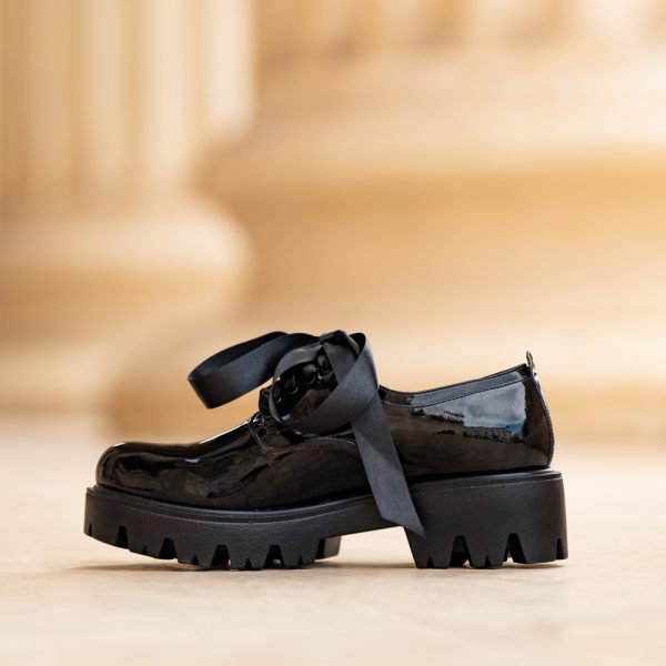 Pantofi Dama cu Siret Renate Shiny Black - imagine 2