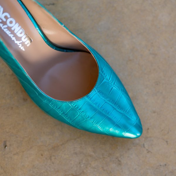 Pantofi Dama cu Toc Gros Victoria Turquoise - imagine 3