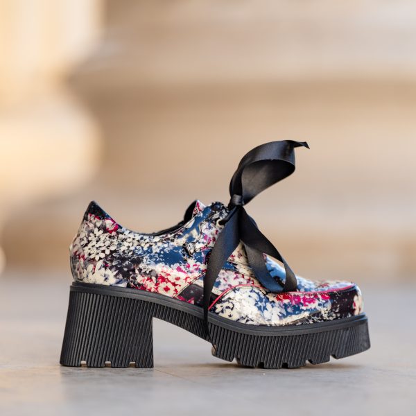 Pantofi Dama cu Talpa Groasa Amani Black Flowers
