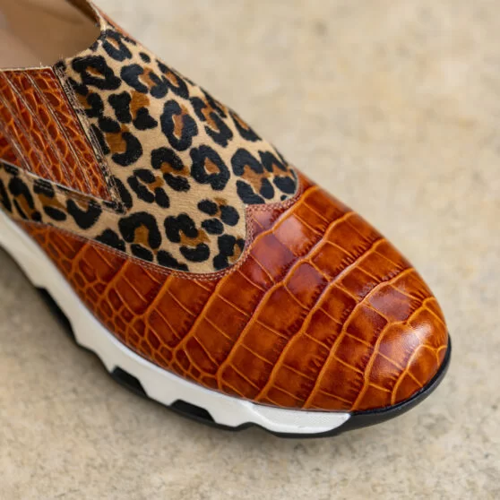 Pantofi smart casual 223 print cognac